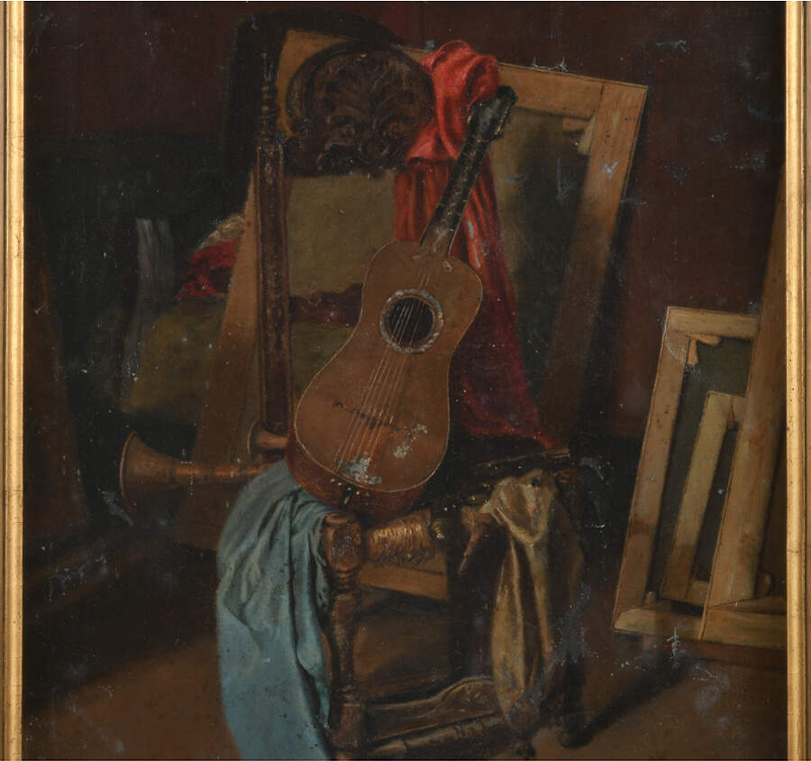 Framed "Still Life with Guitar" Oil on Canvas on Board-7