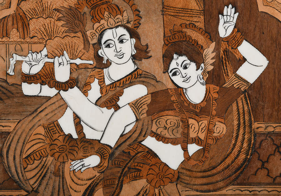 Radha Krishna Inlaid Wood Wall Plaque-5
