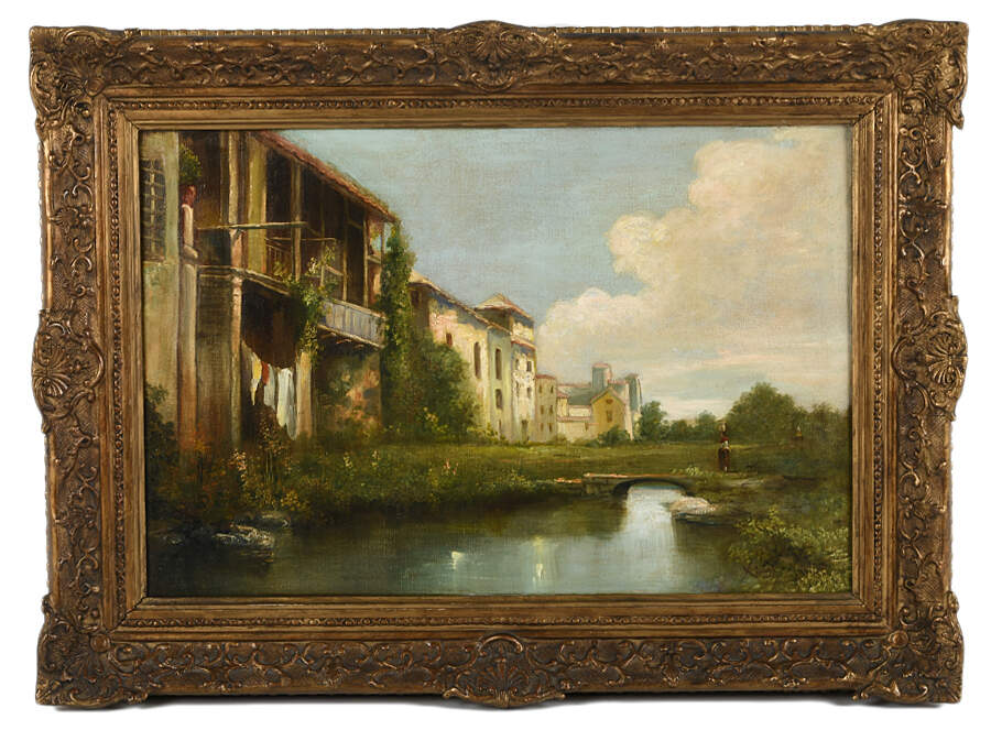 Framed Signed Whispers of a Quiet Village Oil on Canvas-1
