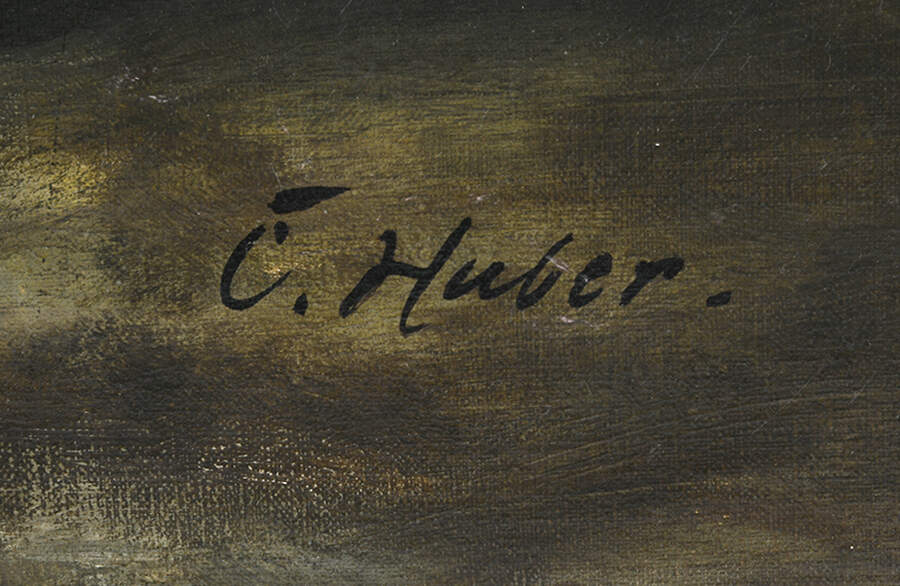 Framed Signed Ernst Huber "Cellar Scene" Oil on Canvas-5