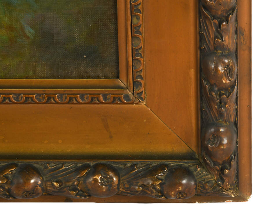 Antique Framed Signed "Water Gathering" Oil on Canvas-5