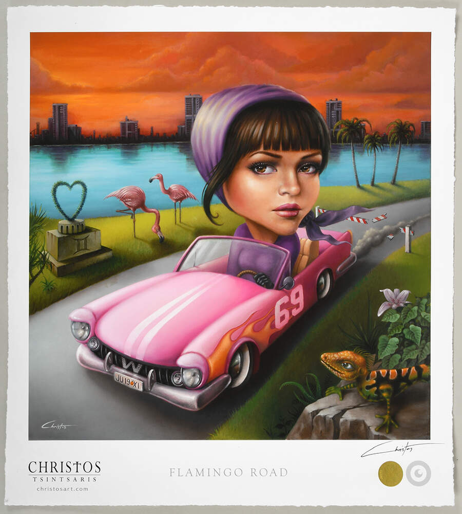Signed Christos Tsintsaris "Flamingo Road" Print-1