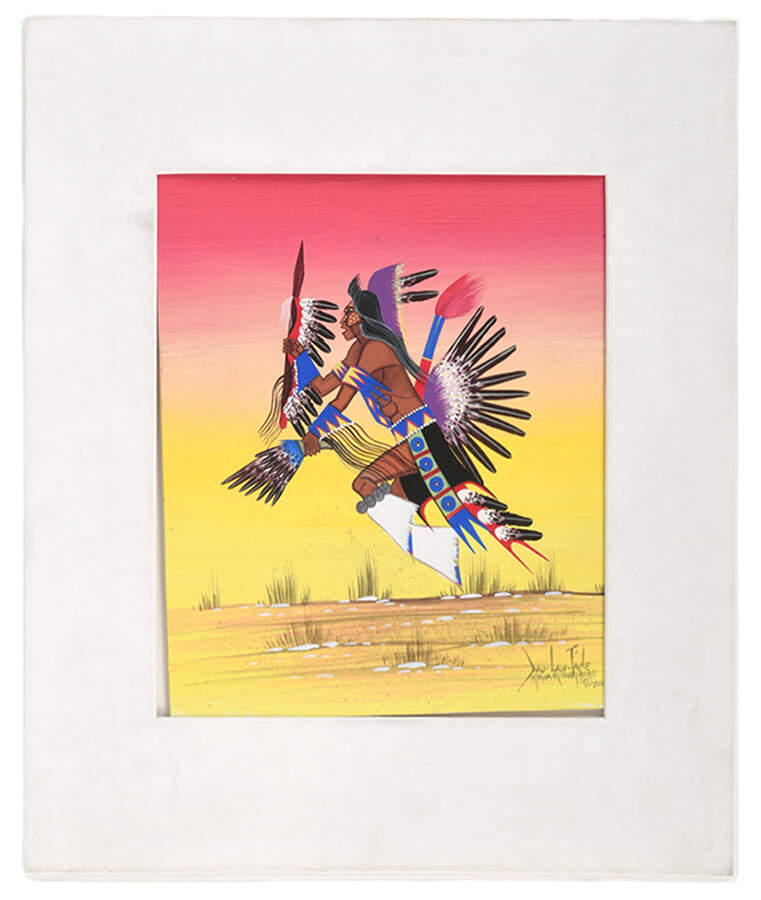 Signed Darwin Tsoodle 2001 "War Dancer" Painting on Board-1
