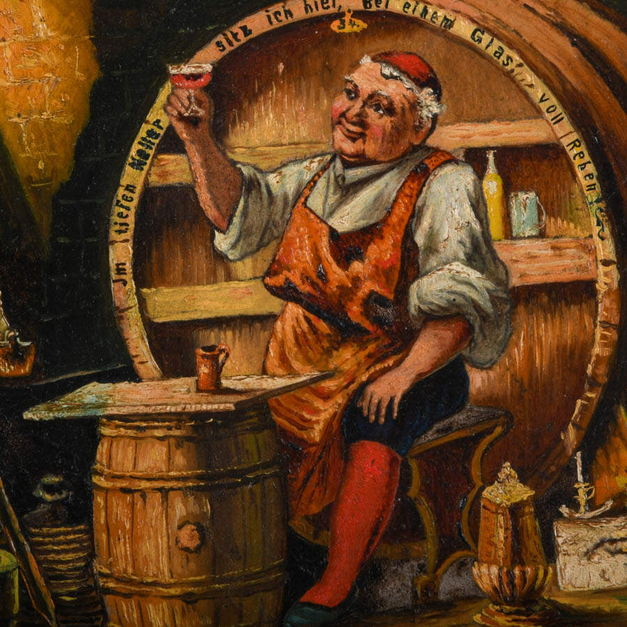 Antique Circle Framed Oil Painting on Copper of a Brewer-3