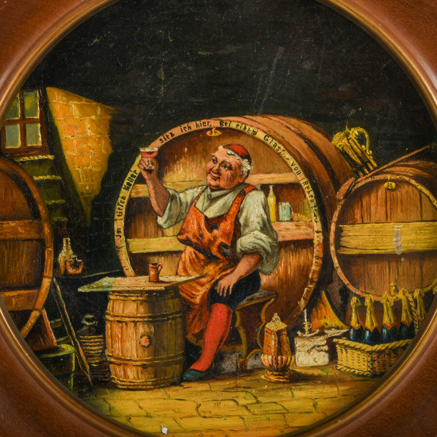 Antique Circle Framed Oil Painting on Copper of a Brewer-2