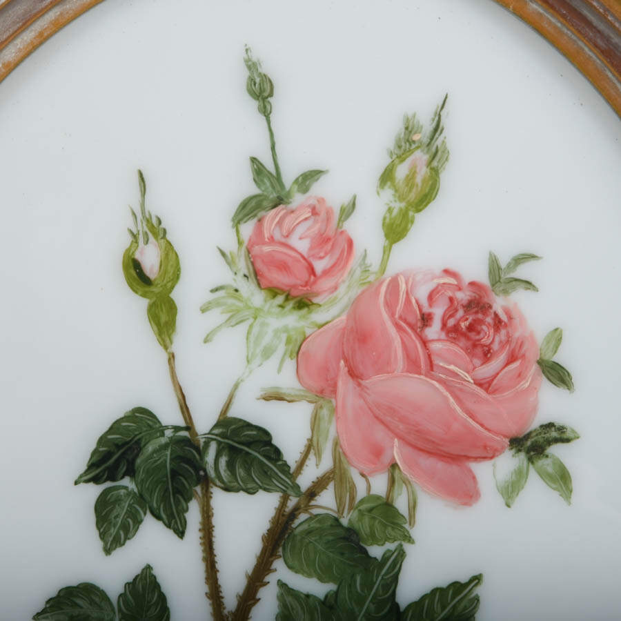 Framed Floral Hand-Painted Milk Glass Artwork-3