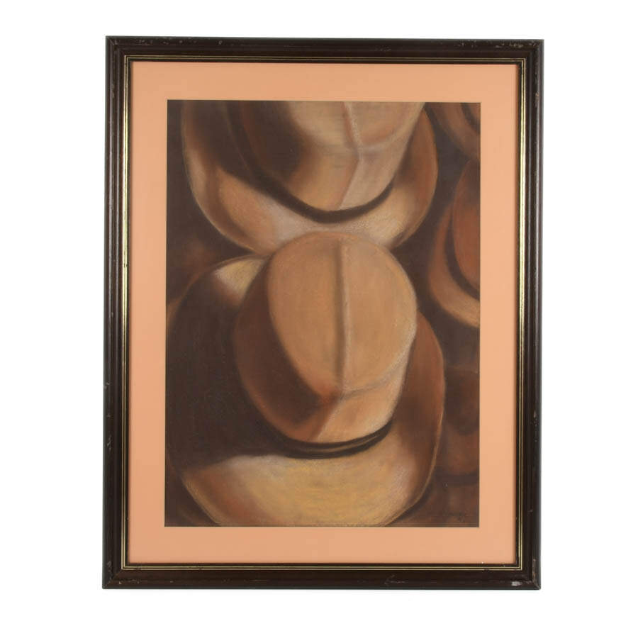 Framed Signed "Brimmed Hats" Pastel Painting by M. Salvadore-1