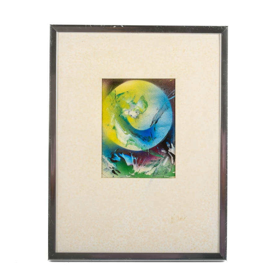 Framed J. Akston "Untitled" Enamel on Paper Painting-1