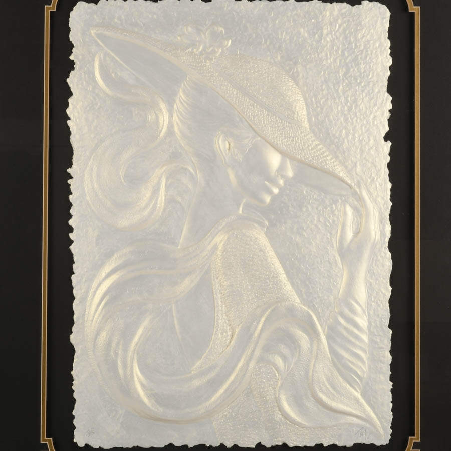 Framed Lady in Hat Cast Paper Sculpture by Roberta Peck-2