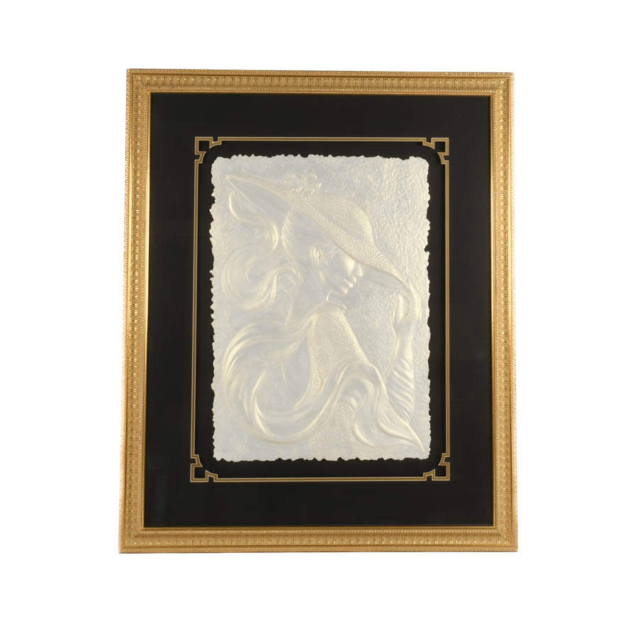 Framed Lady in Hat Cast Paper Sculpture by Roberta Peck-1
