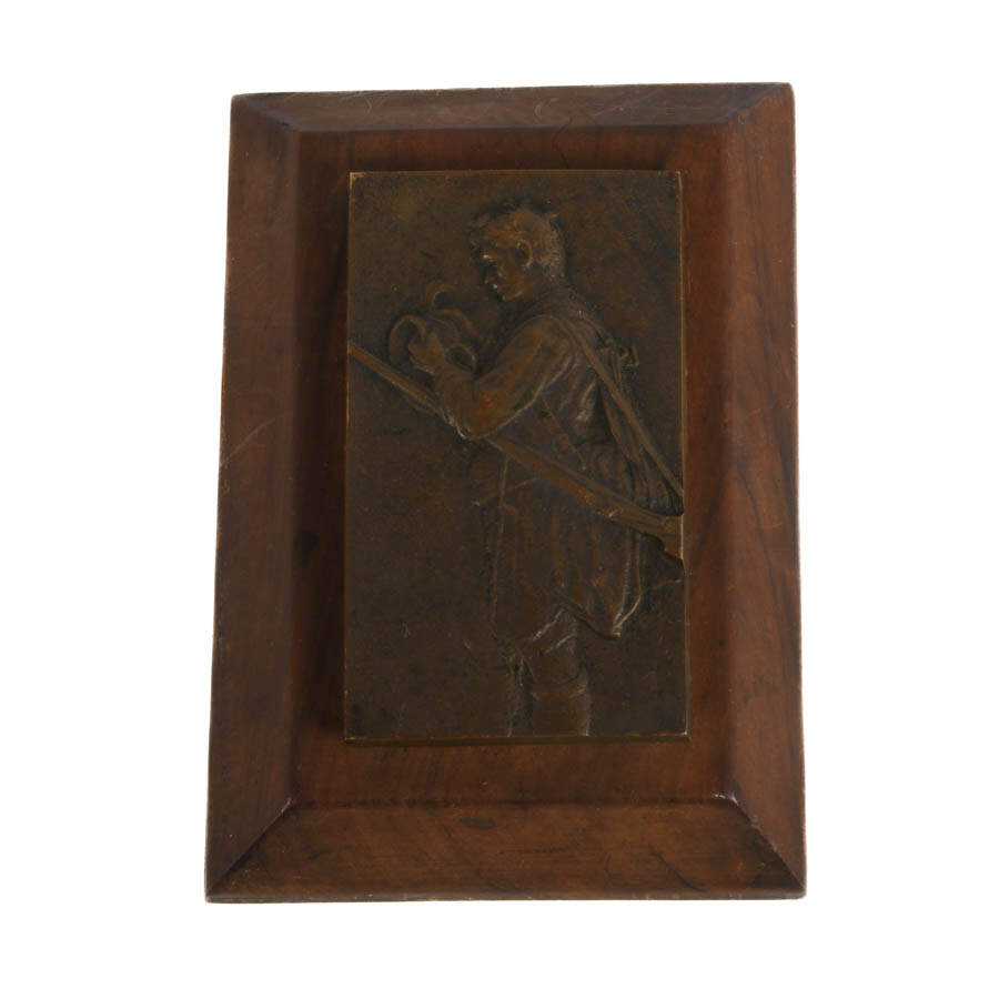 Antique Miniature Bronze Plaque Relief on Base Depicting a Hunter-3