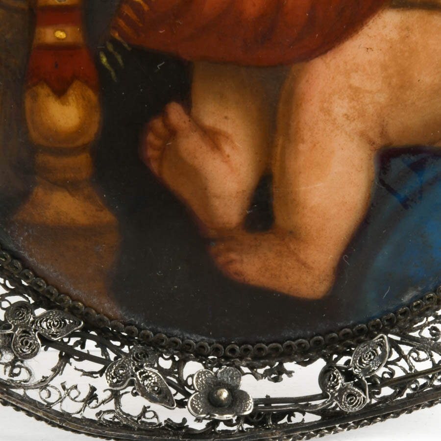 Antique Silver Framed Madonna de a Media Painting on Porcelain-3