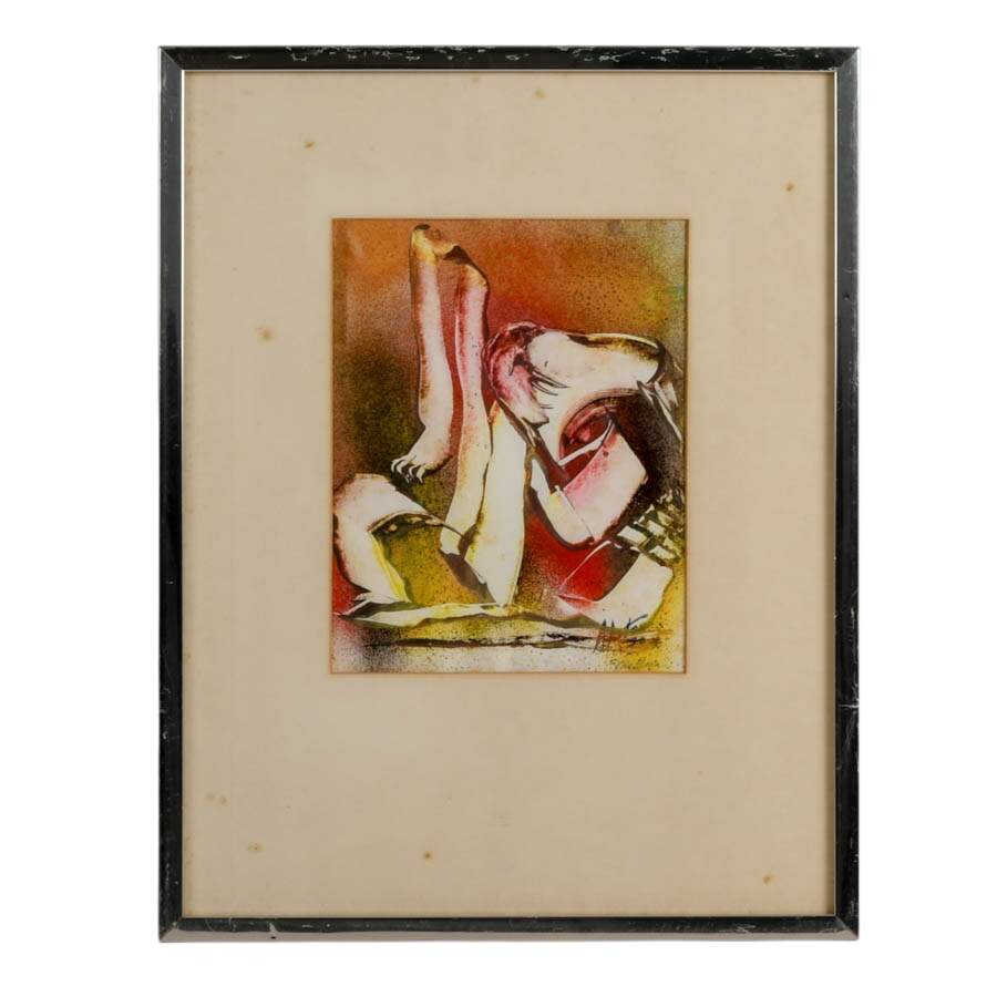Framed J. Akston Sea Dog 1970 Mixed Media-1