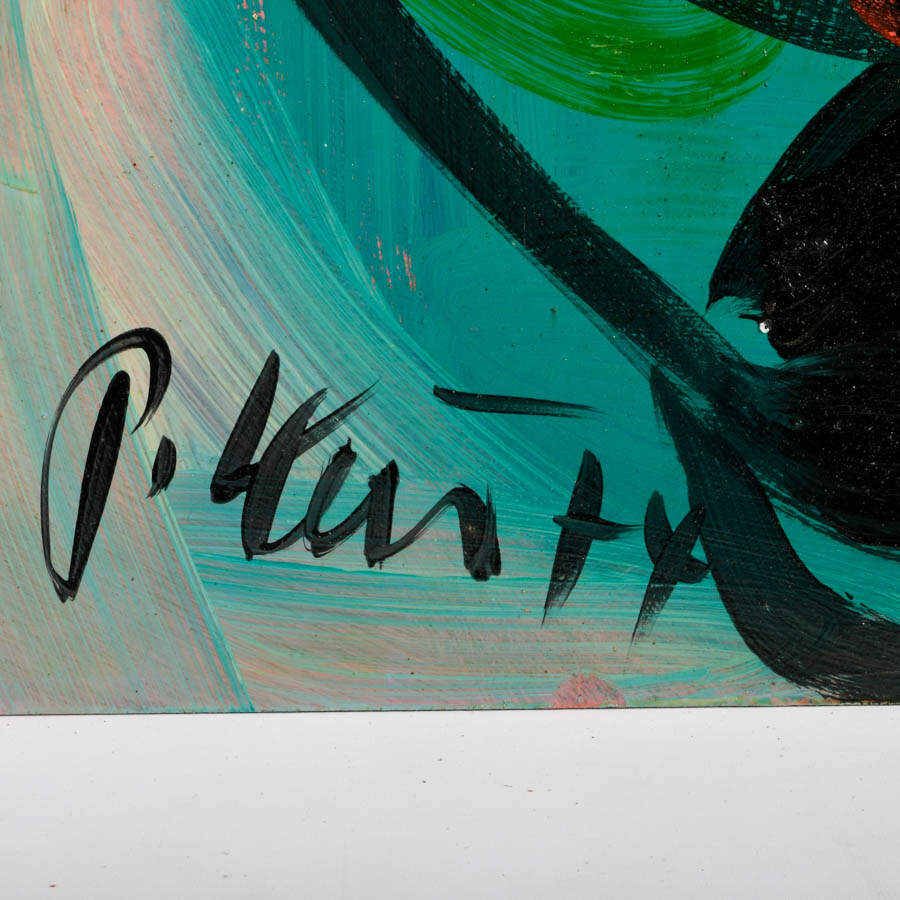 Signed Peter Keil "Face in Verdant Motion" Mixed Media on Masonite-4