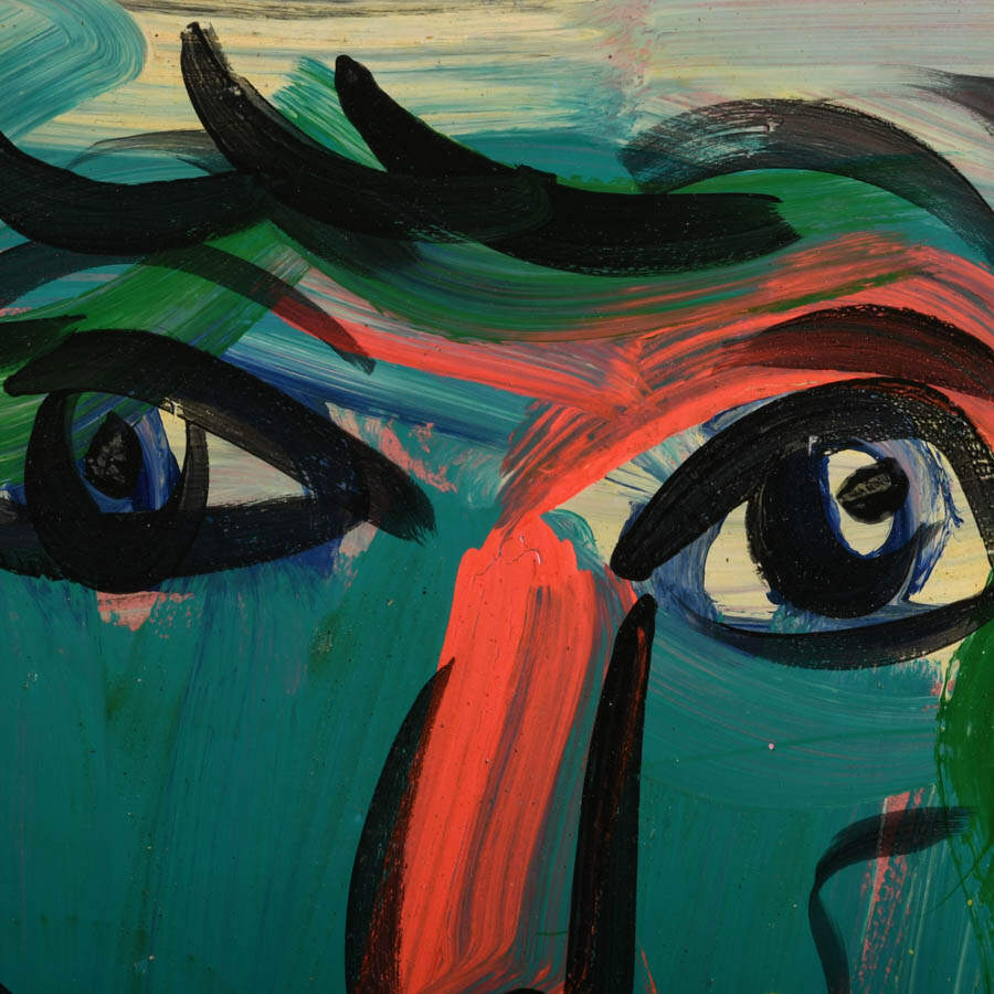Signed Peter Keil "Face in Verdant Motion" Mixed Media on Masonite-2