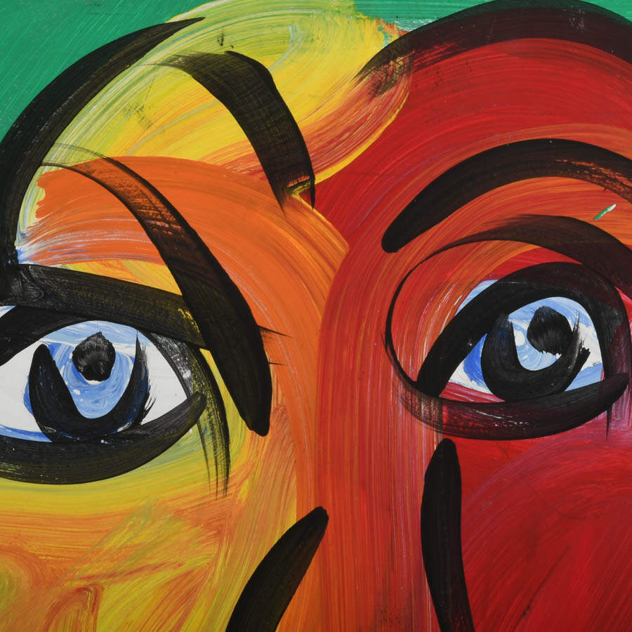Signed Peter Keil "Red Hot, Cool Gaze" Mixed Media on Masonite-2