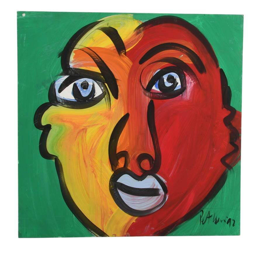 Signed Peter Keil "Red Hot, Cool Gaze" Mixed Media on Masonite-1