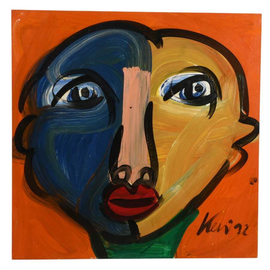 Signed Peter Keil "Half Moon, Half Sun" Mix Media on Masonite-1