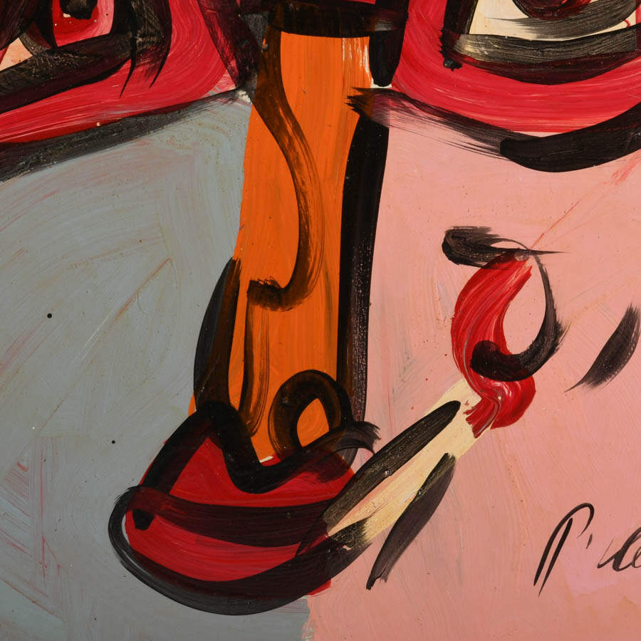 Signed Peter Keil "Peek-a-Boo Portrait" Mix Media on Masonite-3