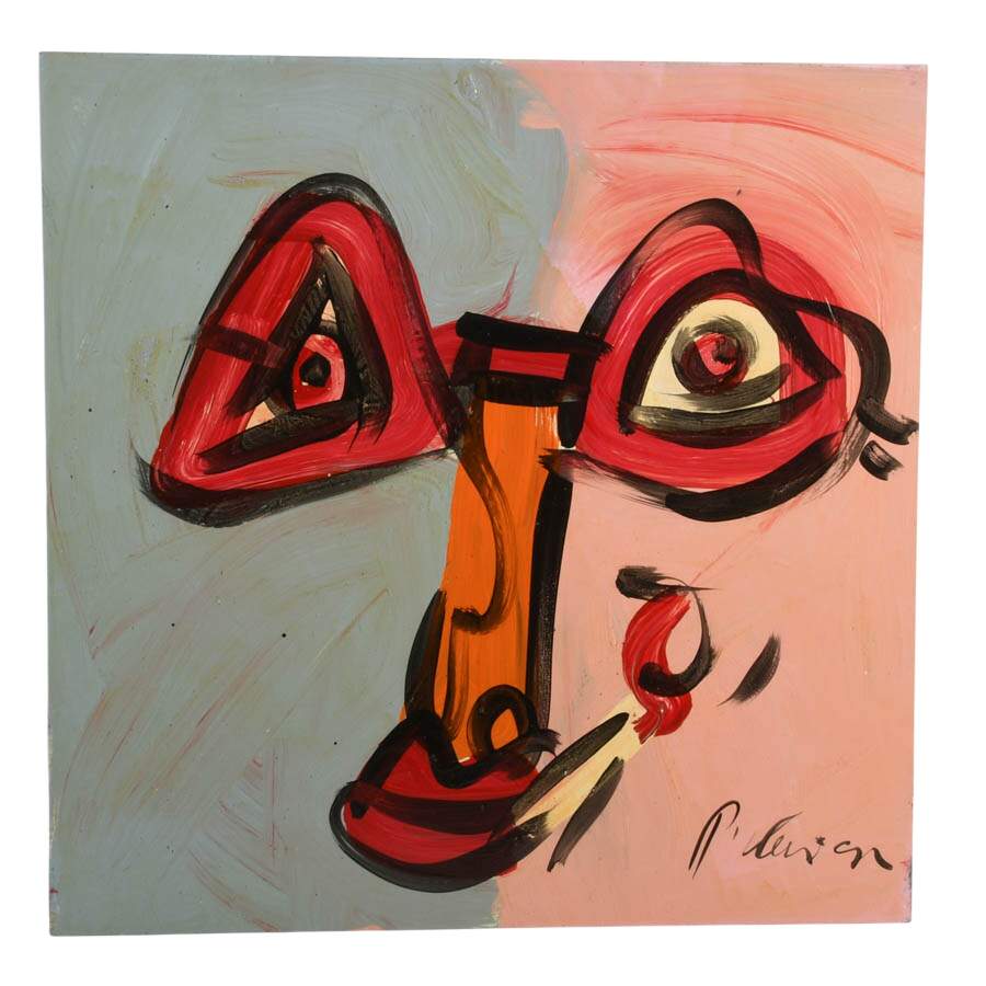 Signed Peter Keil "Peek-a-Boo Portrait" Mix Media on Masonite-1
