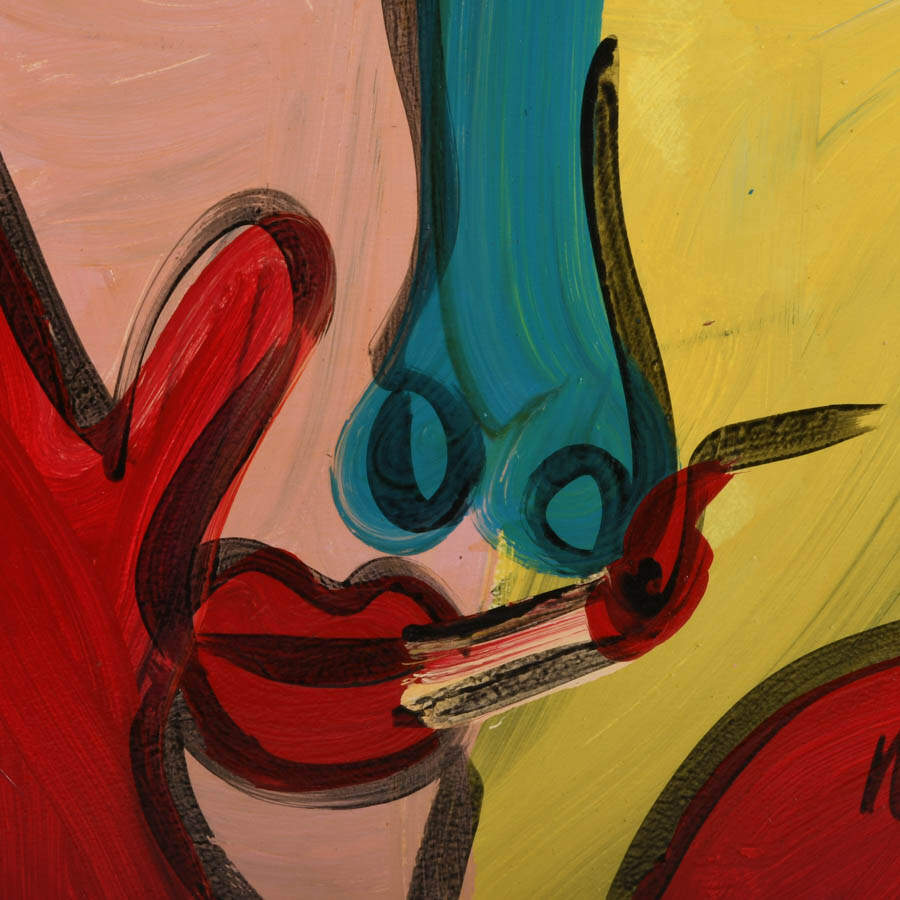 Signed Peter Keil "Untitled" Dual-Faced Portrait Mix Media on Masonite-3