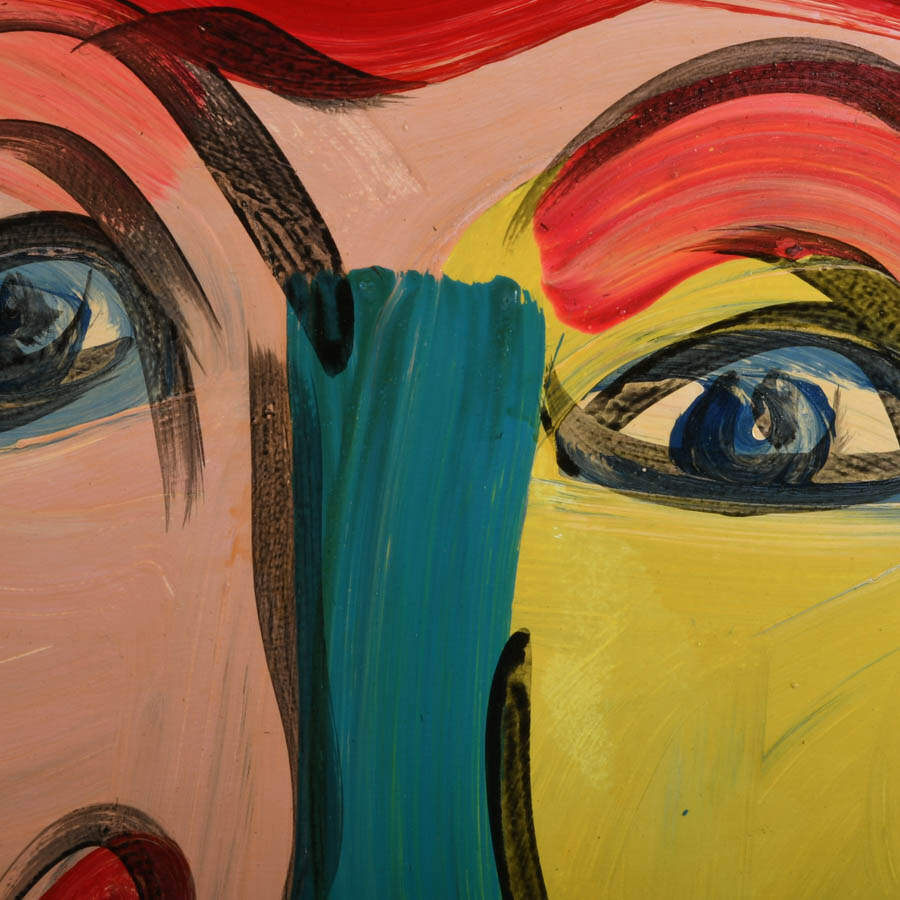 Signed Peter Keil "Untitled" Dual-Faced Portrait Mix Media on Masonite-2
