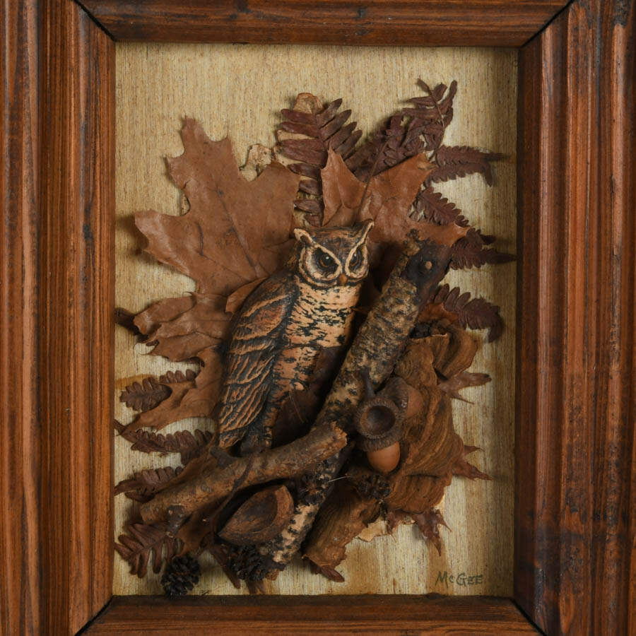 Framed Signed McGee Hand-Made Owl Nature Scene Artwork-2