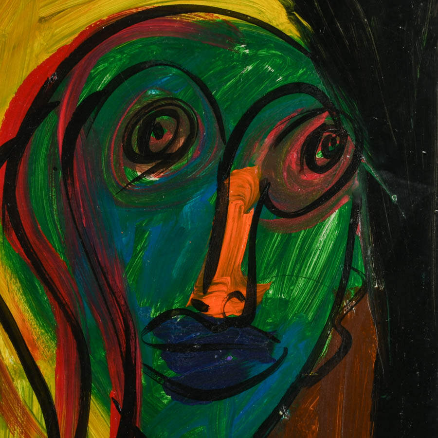 Signed Peter Keil "Face of Many Moods" Mixed Media Masonite-2