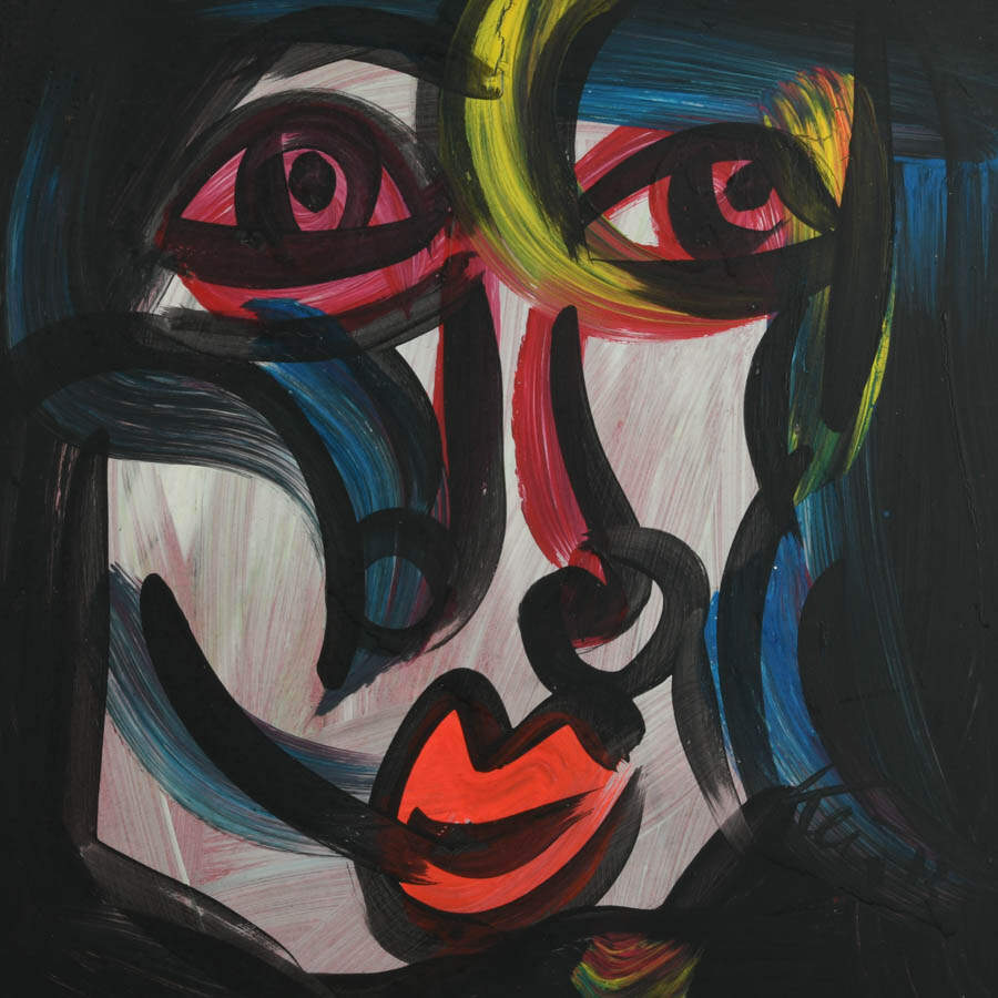 Signed Peter Keil Abstract Clouded Portrait Mixed Media on Masonite-2