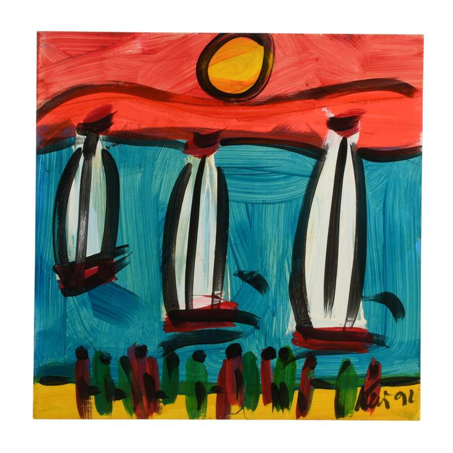 Signed Peter Keil "Swaying Under the Sun" Mixed Media on Masonite-1