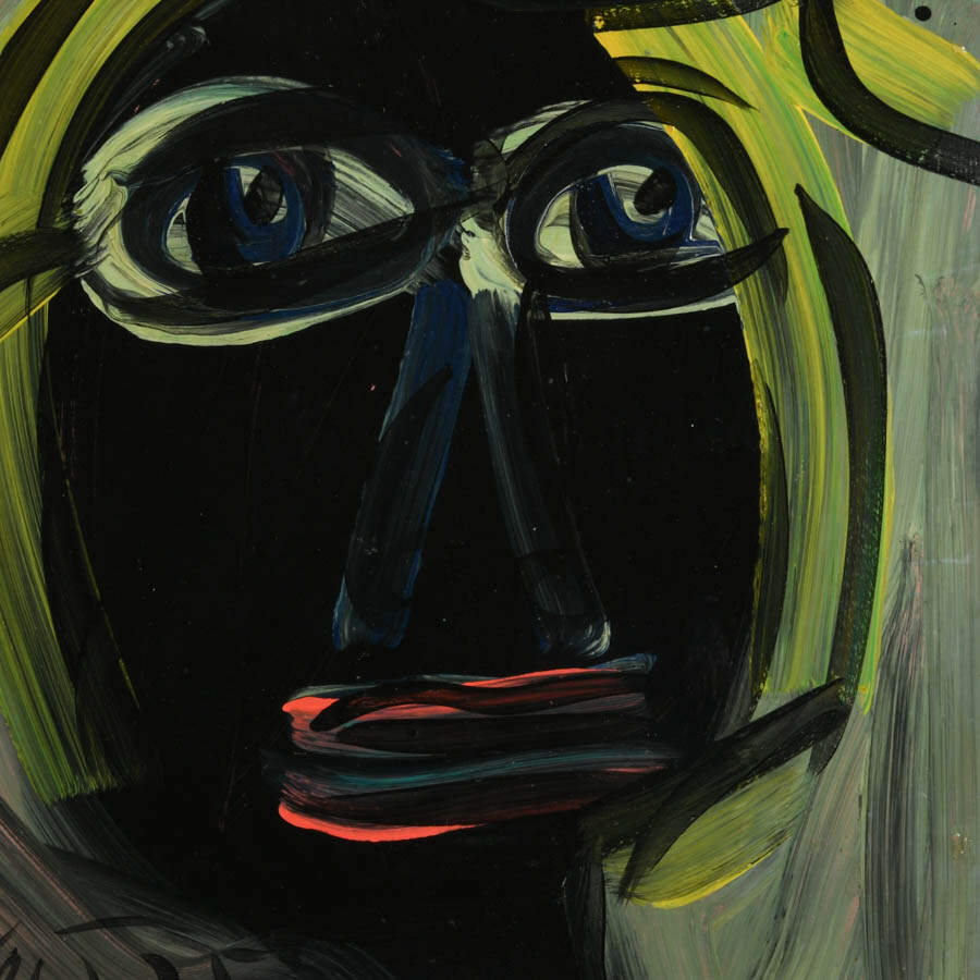 Signed Peter Keil "Portrait in Midnight and Lime" Mixed Media on Masonite-2