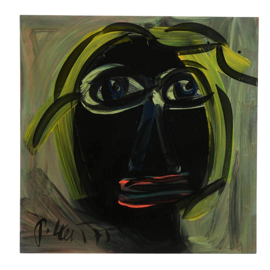 Signed Peter Keil "Portrait in Midnight and Lime" Mixed Media on Masonite-1