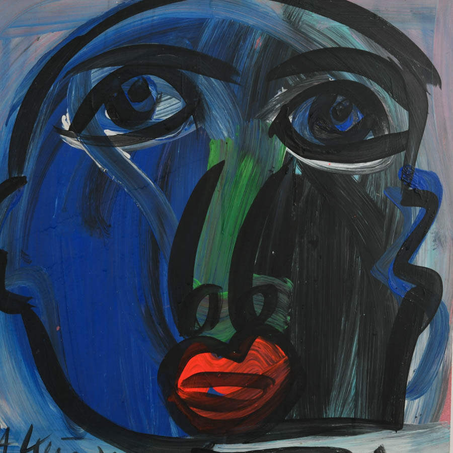Signed Peter Keil "Beheld in Blue" Mixed Media on Masonite-2