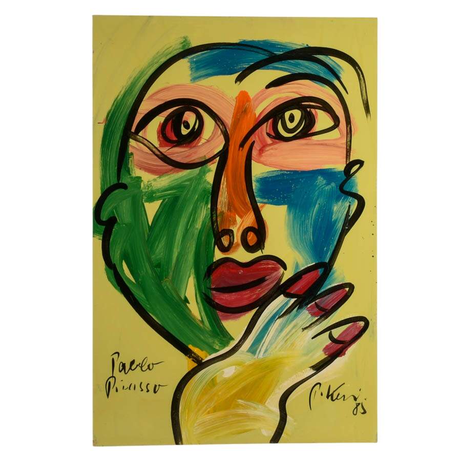 Signed Peter Keil "Pablo Picasso, 1985" Mixed Media on Masonite-1