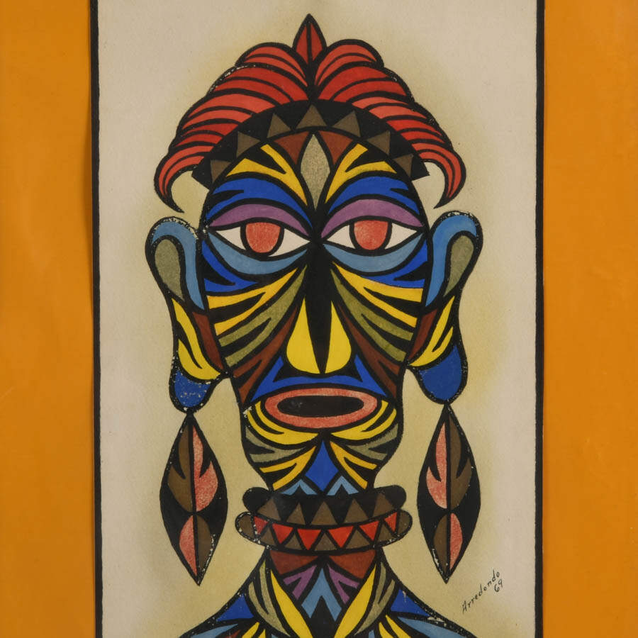 Framed Afrocentric Portrait Mixed-Media on Paper Signed Arredondo '69-2