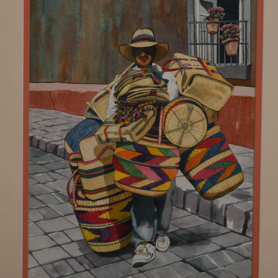 Signed Joanne Lithgow Vendedor de Canastas San Miguel Allende Mixed-Media-2