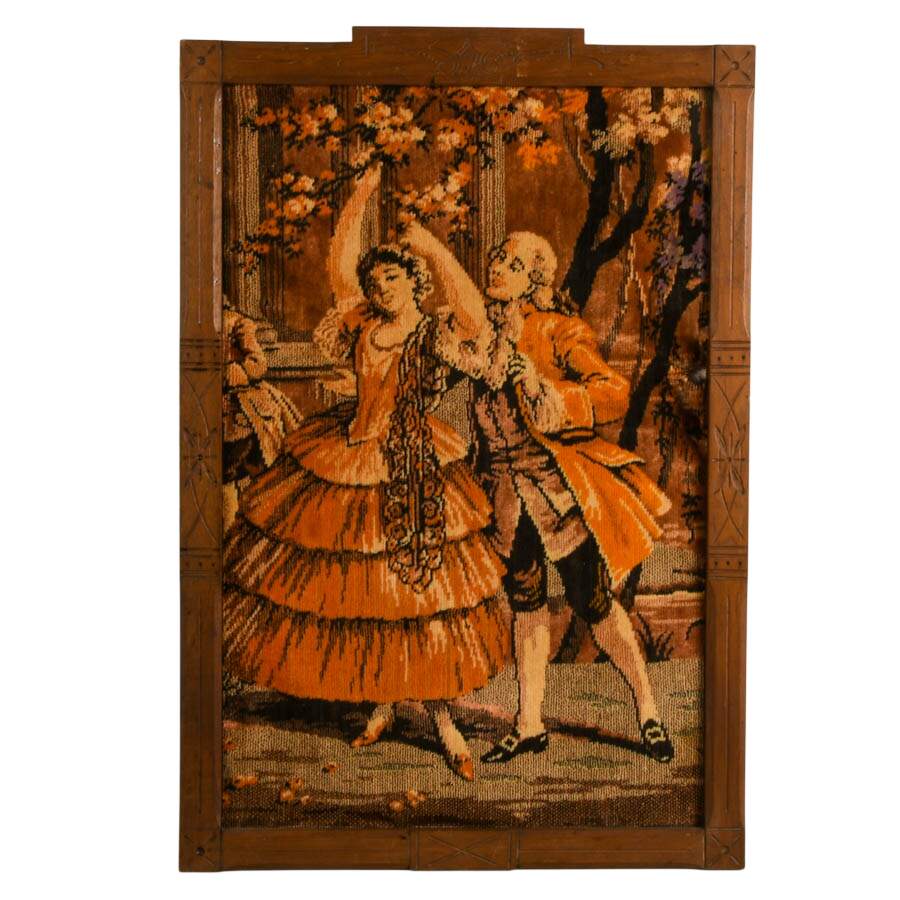 Framed Woven Jacquard Rococo Dancing Scene Tapestry-1