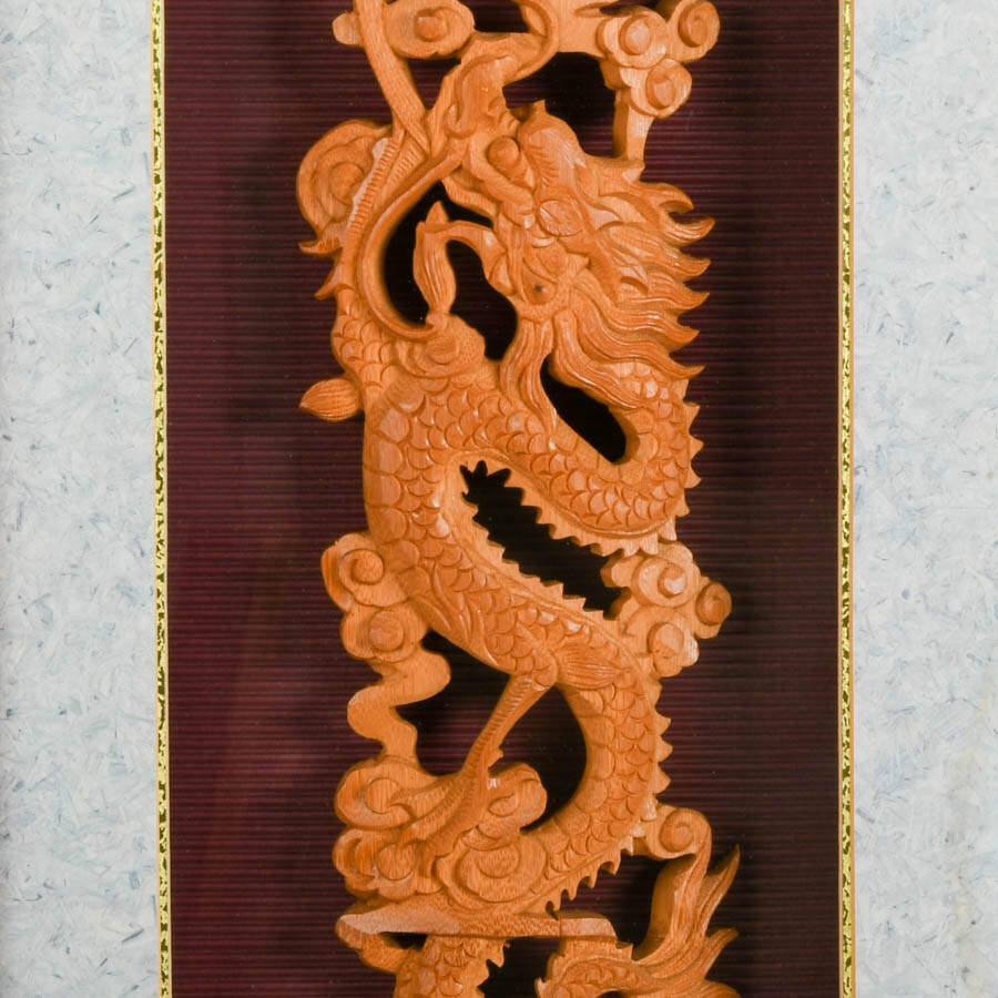 Framed Chinese Bamboo Dragon Carving-3