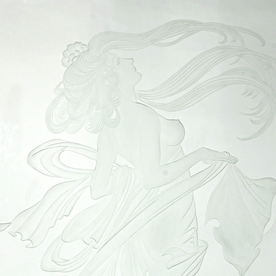 Etched Glass Partial Nude Mural on a Base-4