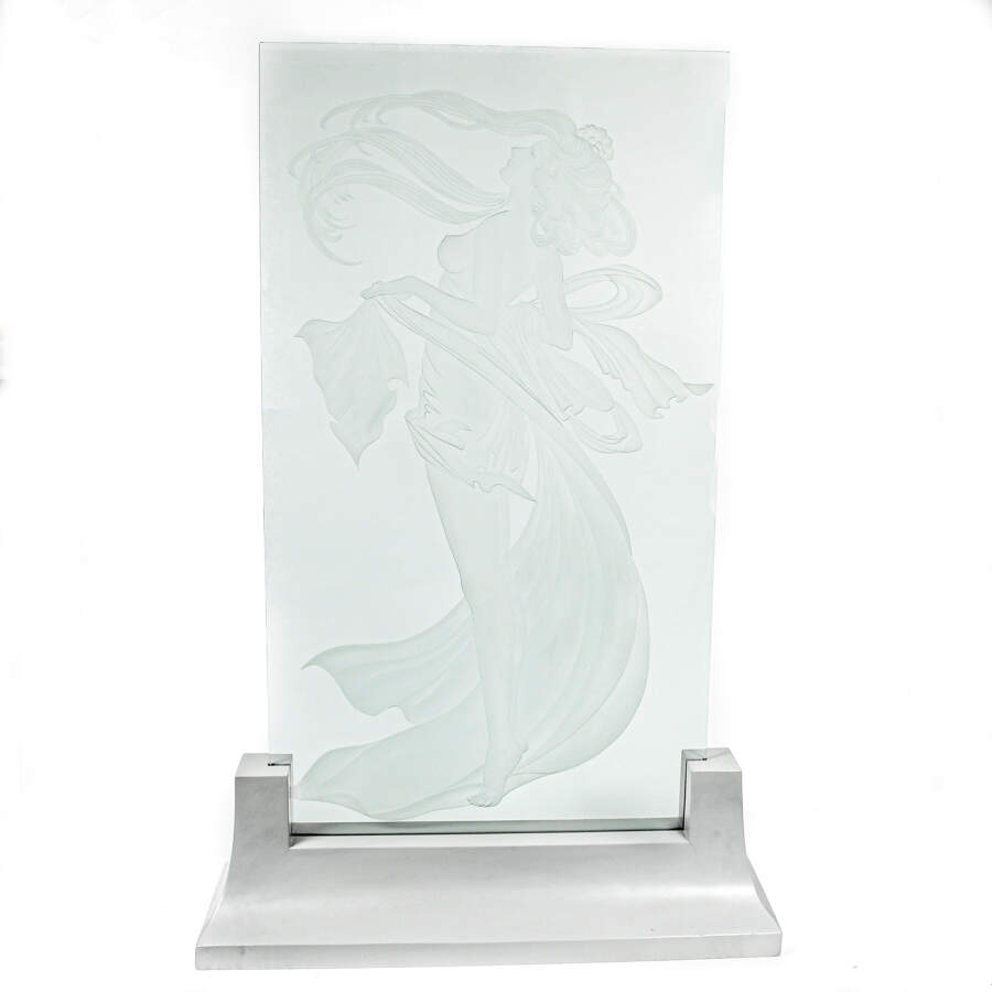 Etched Glass Partial Nude Mural on a Base-1