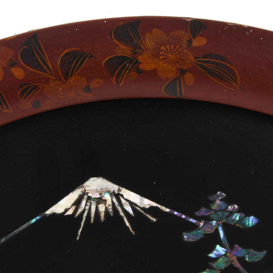 Pair of Chinese Lacquer and Mother of Pearl Round Wall Plaques-4