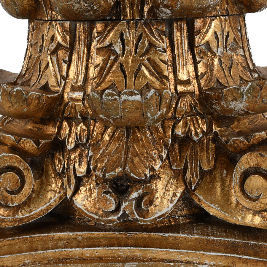 Pair Architectural Wood Carved Gold and White Corinthian Tops-4