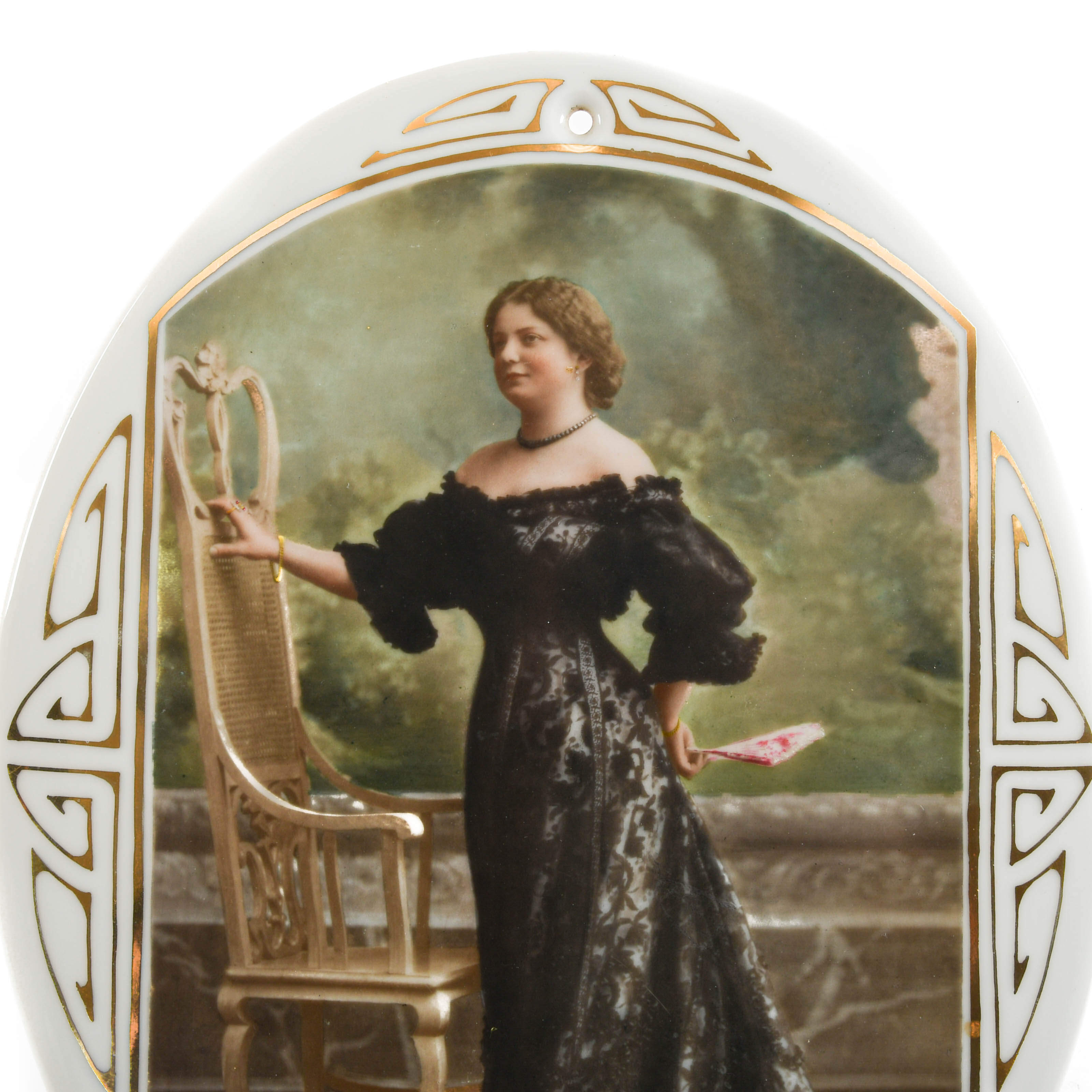 Large Antique Oval Painting on Porcelain of an Elegant Woman-3