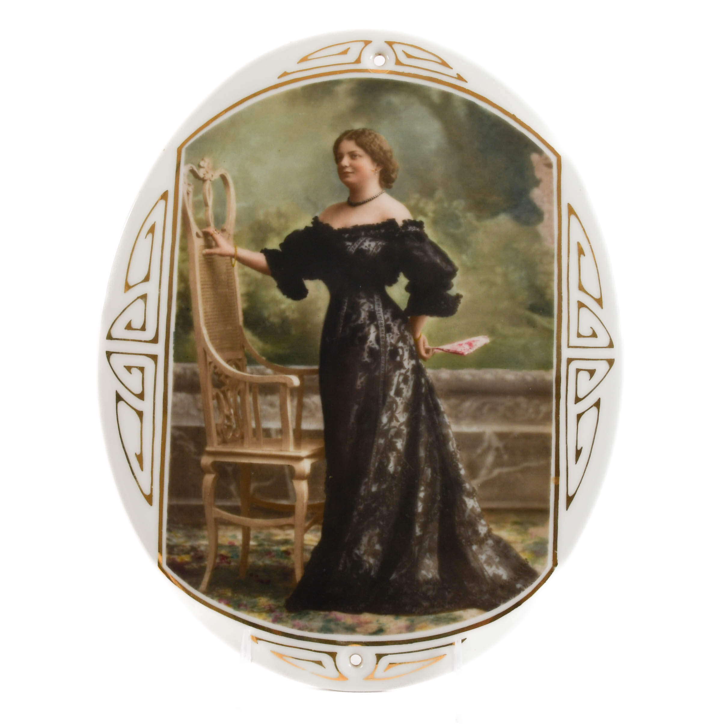 Large Antique Oval Painting on Porcelain of an Elegant Woman-1