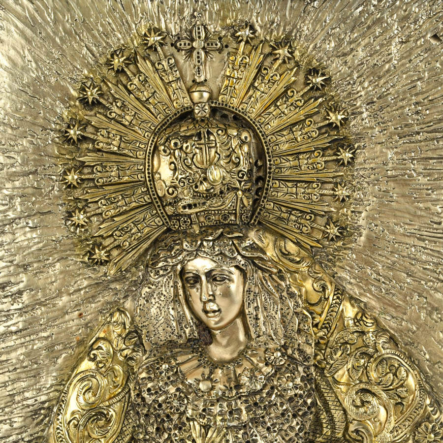 Framed Mirror and Wood Holy Mother Sculpture-3