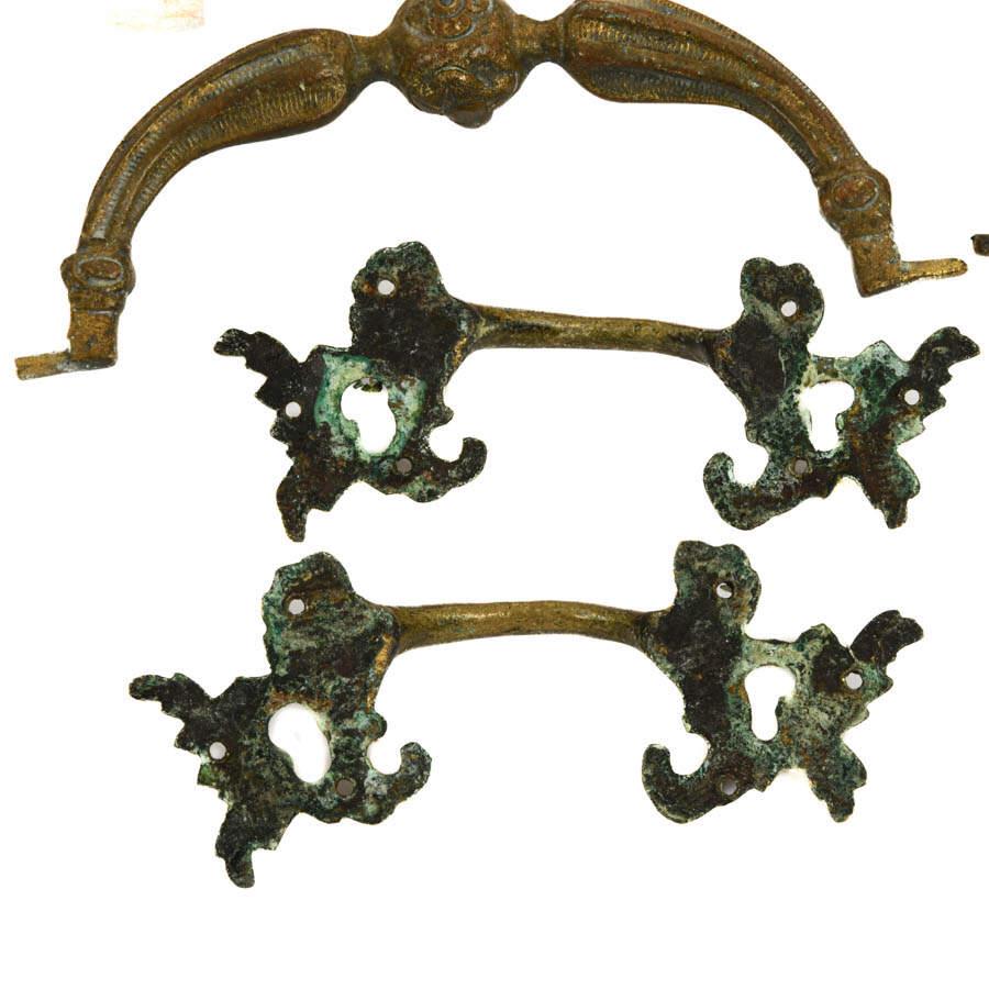 Lot of Eight Antique Ormolu Architectural Hardware Drawer Pulls-6