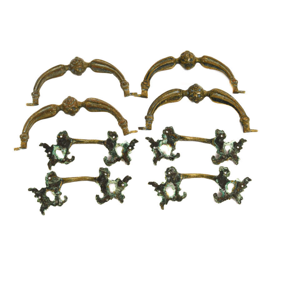 Lot of Eight Antique Ormolu Architectural Hardware Drawer Pulls-5