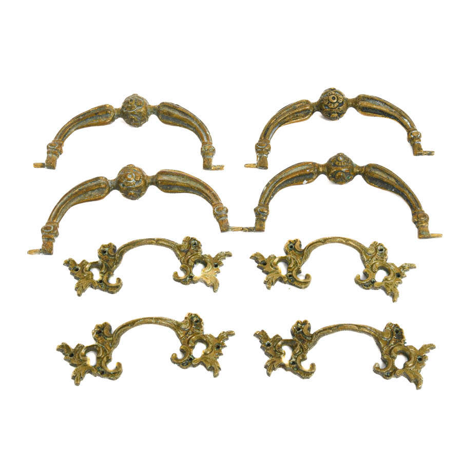 Lot of Eight Antique Ormolu Architectural Hardware Drawer Pulls-1