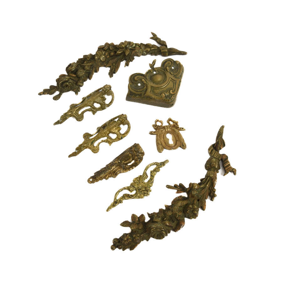 Lot of Eight Antique French Bronze and Brass Architectural Hardware Details-6