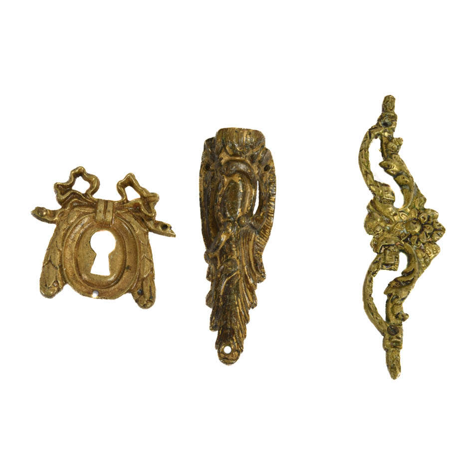 Lot of Eight Antique French Bronze and Brass Architectural Hardware Details-5